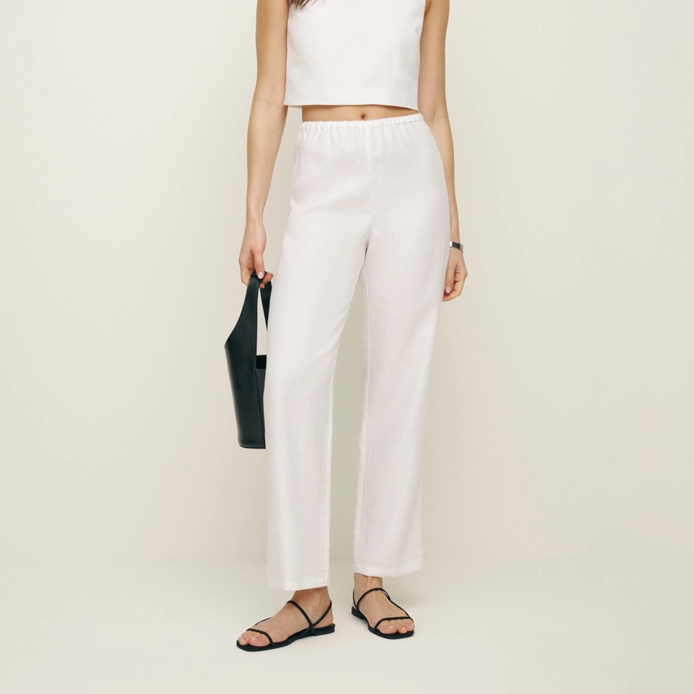 Reformation Remi Cropped Linen Pant White - Size M